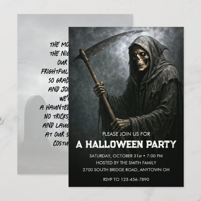Invitation Grim Reaper Halloween Party (Devant / Derrière)