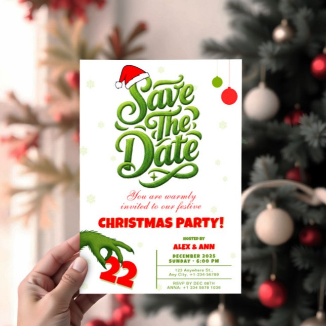 Invitation Grinch Style Christmas Party Save the Date (Grinch Style Christmas Party Save the Date Invitation, Funny Xmas invite)