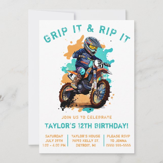 Invitation Grip It & Rip It! Motocross, Vélo Dirt Anniversair (Devant)