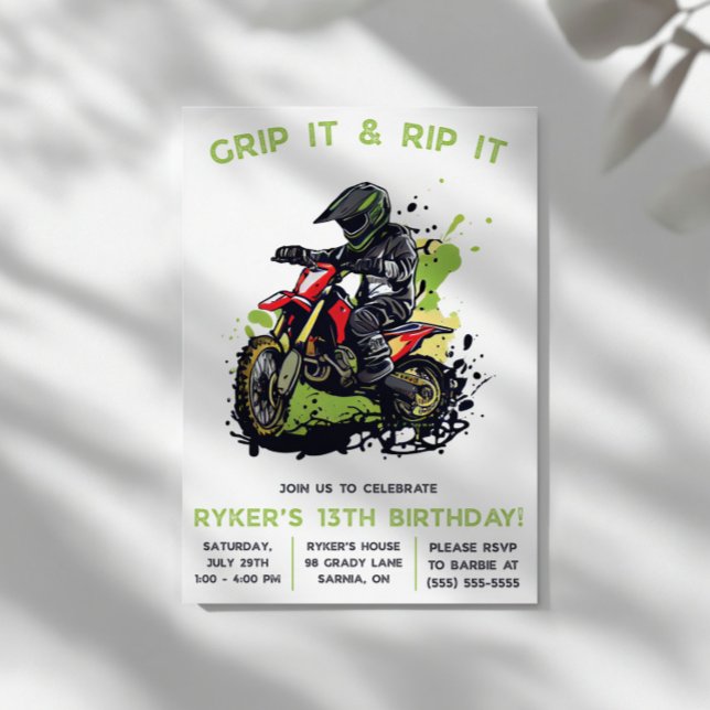 Invitation Grip It & Rip It! Motocross, Vélo Dirt Anniversair (Créateur téléchargé)
