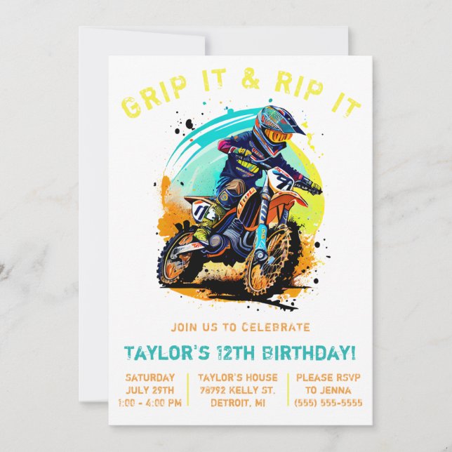Invitation Grip It & Rip It! Motocross, Vélo Dirt Anniversair (Devant)