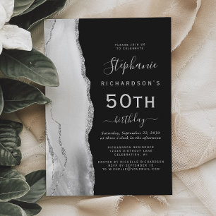 Invitation Gris Argent Agate noir 50e anniversaire