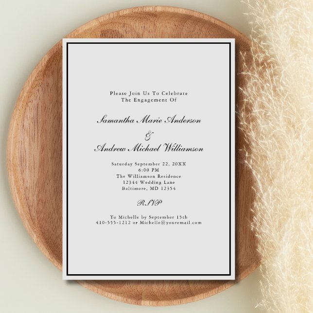 Invitation Gris Argent Noir Élégant Fiançailles de mariage (Grey Gray Silver Black Traditional Classic Formal Wedding Engagement Party invitation)