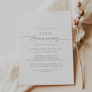 Invitation Gris Atténué Simple Minimaliste 50e Anniversaire d