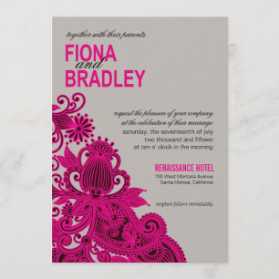 Invitation Gris aztèque de fuschia de mariage de Paisley