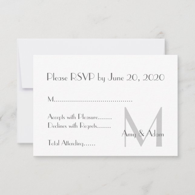 Invitation Gris Blanc Mariage Moderne Monogramme RSVP (Devant)