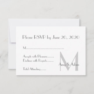 Invitation Gris Blanc Mariage Moderne Monogramme RSVP