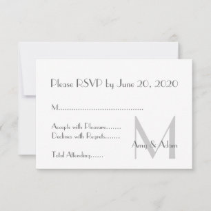 Invitation Gris Blanc Moderne Monogramme Mariage RSVP