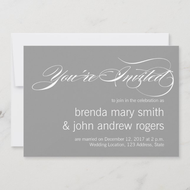 Invitation Gris Blanc Simple Script Moderne Mariage Invitatio (Devant)