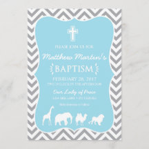 Gris bleu Chevron d'invitation de baptême de