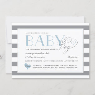 Invitation Gris Bleu clair Baby shower garçon par courrier