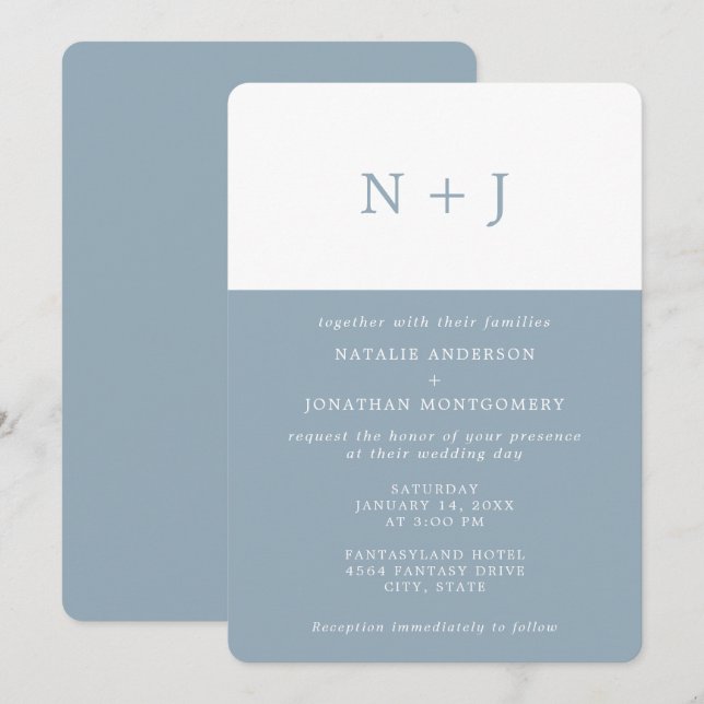 Invitation gris bleu Simple Élégant Classic Minimal Mariage (Devant / Derrière)