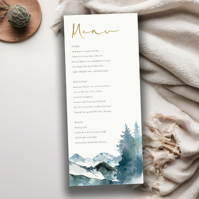 Invitation Gris Blush Blue Mountains Pine Mariage Menu Card (Créateur téléchargé)