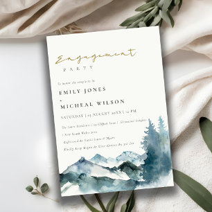 Invitation Gris Blush Green Blue Mountains Pine Fiançailles