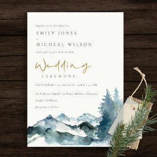 Invitation Gris Blush Green Blue Mountains Pine Mariage