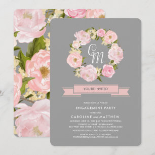 Invitation Gris   Blush Pink Wreath Party