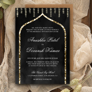Invitation Gris Charbon Or Ethnique Indien Mariage Voûte