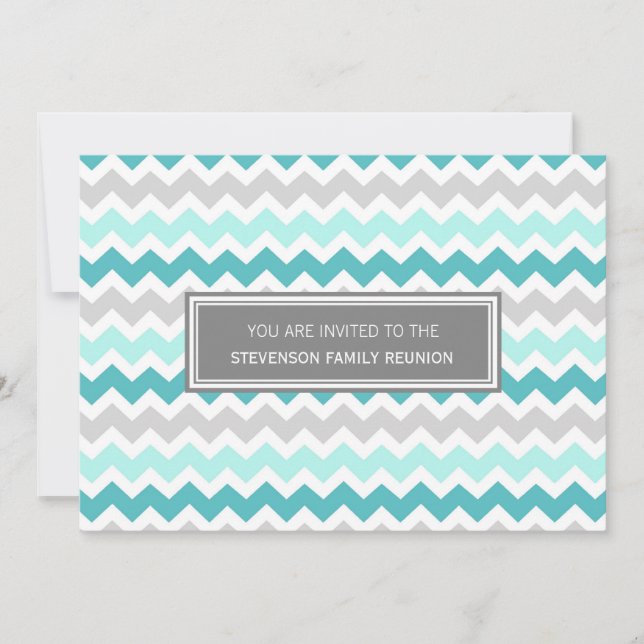 Invitation Gris Chevron d'Aqua d'invitations de la Réunion de (Devant)