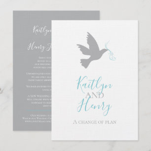 Invitation Gris colombe aqua bleu ruban changement de plan ma