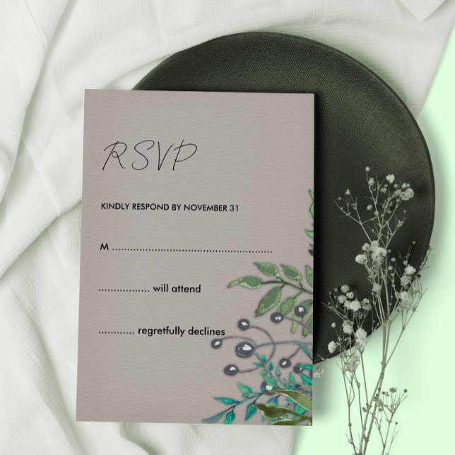Invitation Gris d'ardoise rustique et feuillage vert botaniqu (Créateur téléchargé)
