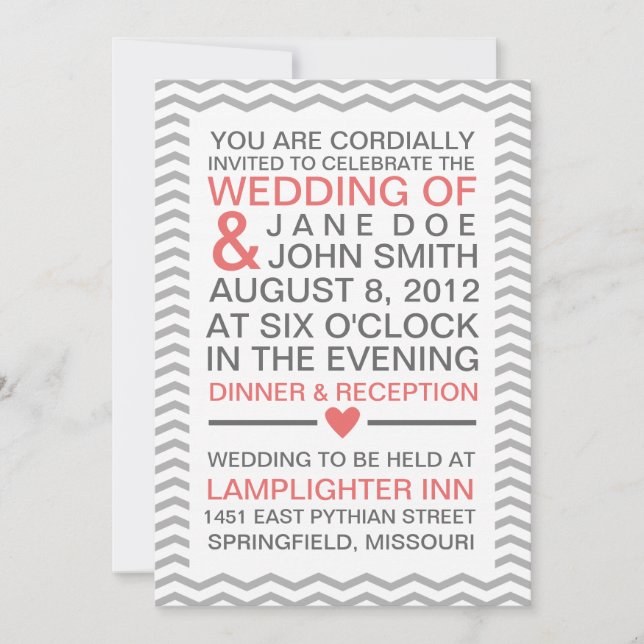Invitation Gris de corail parfait de Chevron (Devant)