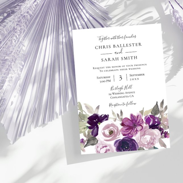 Invitation Gris d'hiver : Mariage floral de lavande violette (Créateur téléchargé)