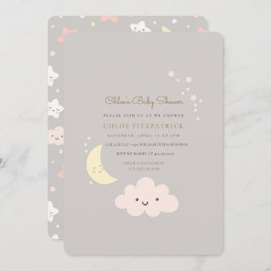 Invitation Gris d'invitation de baby shower de lune et