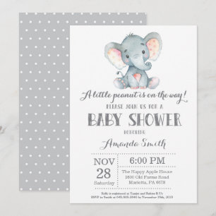 Invitation Gris d'invitation de baby shower d'éléphant