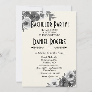 Invitation Gris Échelle d'automne Floral Bachelor Party