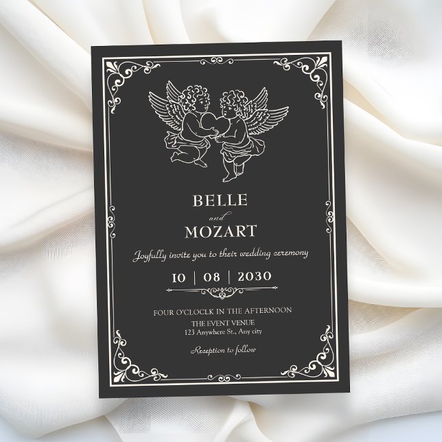 Invitation Gris élégants anges vintage mariage  (Créateur téléchargé)