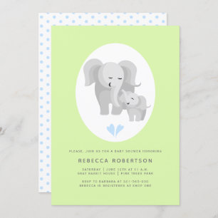 Invitation Gris éléphant mère et bébé garçon douche vert clai