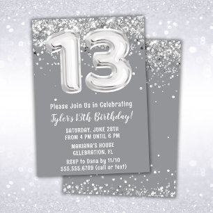 Invitation Gris et argent 13e anniversaire