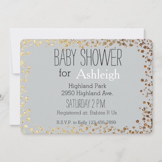 Invitation Gris et baby shower de Bokeh de parties (Devant)