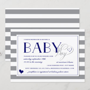 Invitation Gris et blanc Gris Bébé Garçon Marine Baby shower 