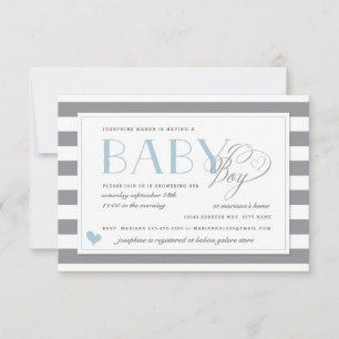 Invitation Gris et blanc Gris Bleu clair Baby shower Garçons
