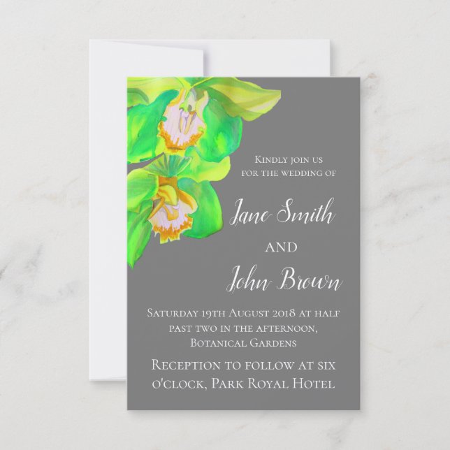 Invitation Gris et blanc moderne simple orchidée mariage (Devant)