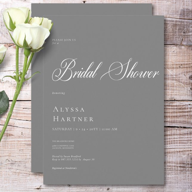 Invitation Gris et Fête des mariées blanc minimes classiques (Minimal Classic Gray & White Bridal Shower Invitation)