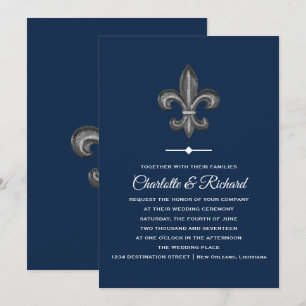 Invitation Gris et marine French Fleur De Lis Wedding de Nola