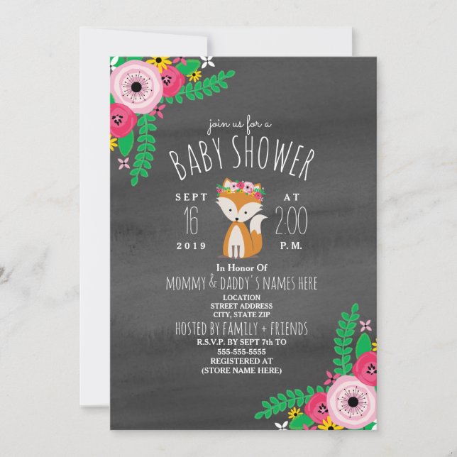 Invitation gris-foncé de baby shower d'aquarelle (Devant)