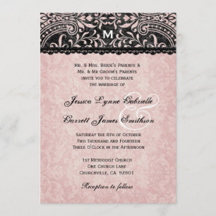 Invitation Gris foncé et rose Vintage Mariage damassé FELT V0