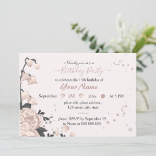 Invitation gris foncé rose poussiéreux fleurs extraordinaire