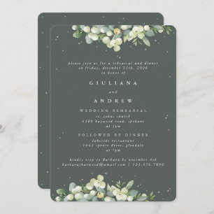 Invitation Gris Green Snowberry+Eucalyptus Mariage répétition