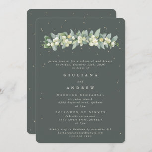Invitation Gris Green Snowberry+Eucalyptus Mariage répétition