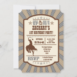 Invitation Gris Grey Cowboy Rodéo Anniversaire Fête Invitatio
