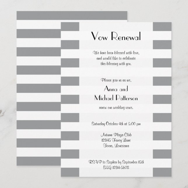 Invitation Gris, Gris, Lignes, Motif trié, Renouvellement Vow (Devant / Derrière)