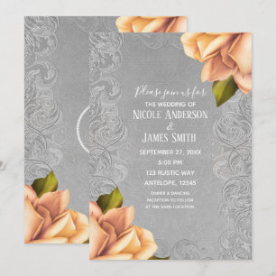 Invitation Gris Jaune Vintage Antique Rose Élégant Mariage