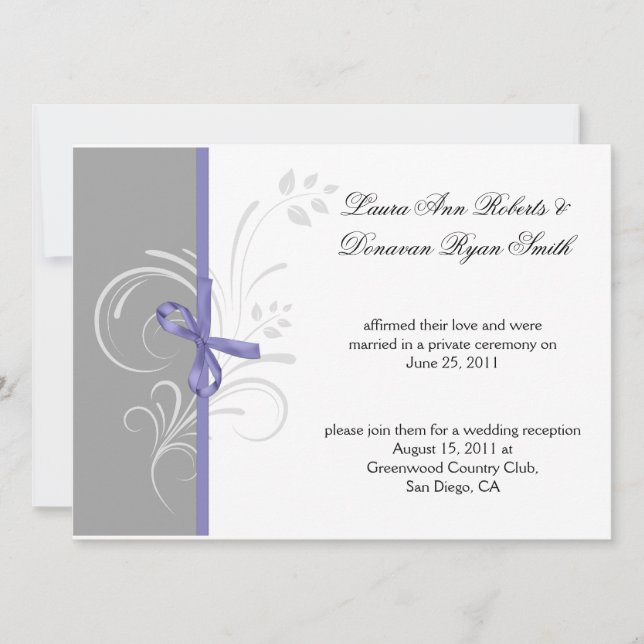 Invitation Gris lavande blanc Floral Swirls Post Mariage (Devant)