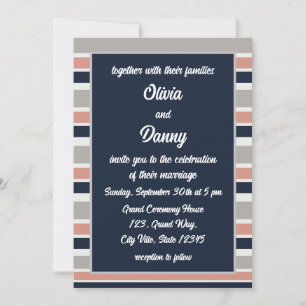 Invitation Gris Marine Bleu rose Mariage