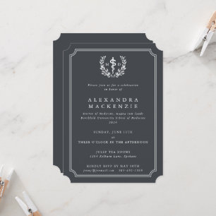 Invitation Gris MD Asclepius + Laurel Wreath Graduation