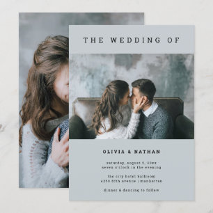 Invitation Gris moderne et minimal   Deux Mariages photo